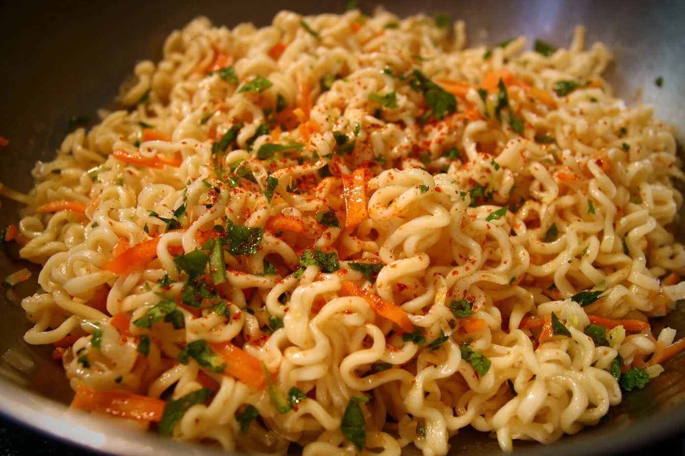 Delicious ramen noodle salad with fresh vegetables and a flavorful dressing