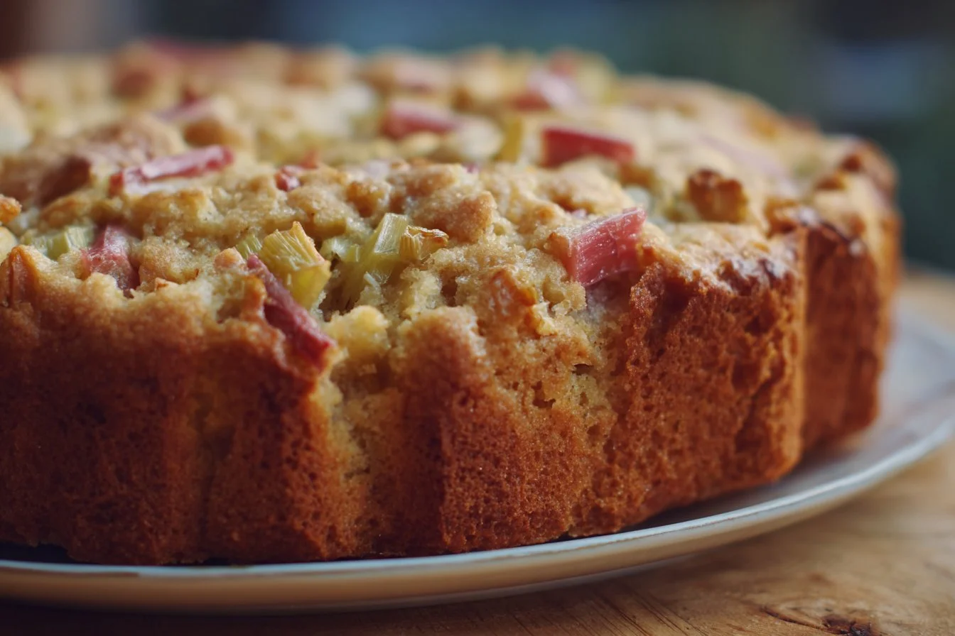 Delicious homemade Rhubarb Cake with a flaky crust and vibrant rhubarb filling.
