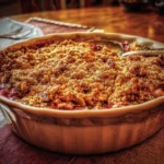 Delicious rhubarb crisp with a crunchy topping served in a bowl
