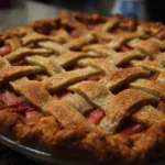 Delicious homemade rhubarb pie baked to perfection