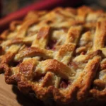 Freshly baked rhubarb pie with a golden crust and vibrant filling