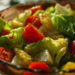 Colorful mixed salad with fresh vegetables and dressing