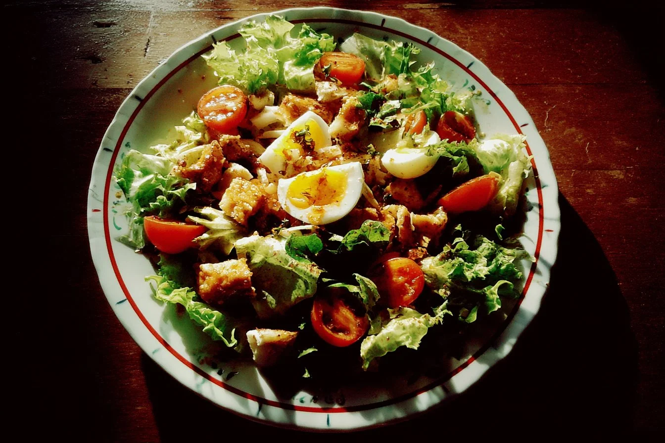 Colorful salad bowl filled with fresh vegetables and greens