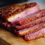 Delicious smoked corned beef brisket served with sides