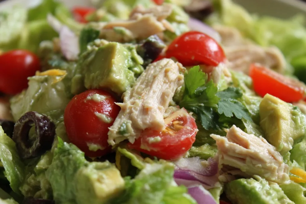 Colorful Southwest Chicken Salad featuring grilled chicken and fresh vegetables