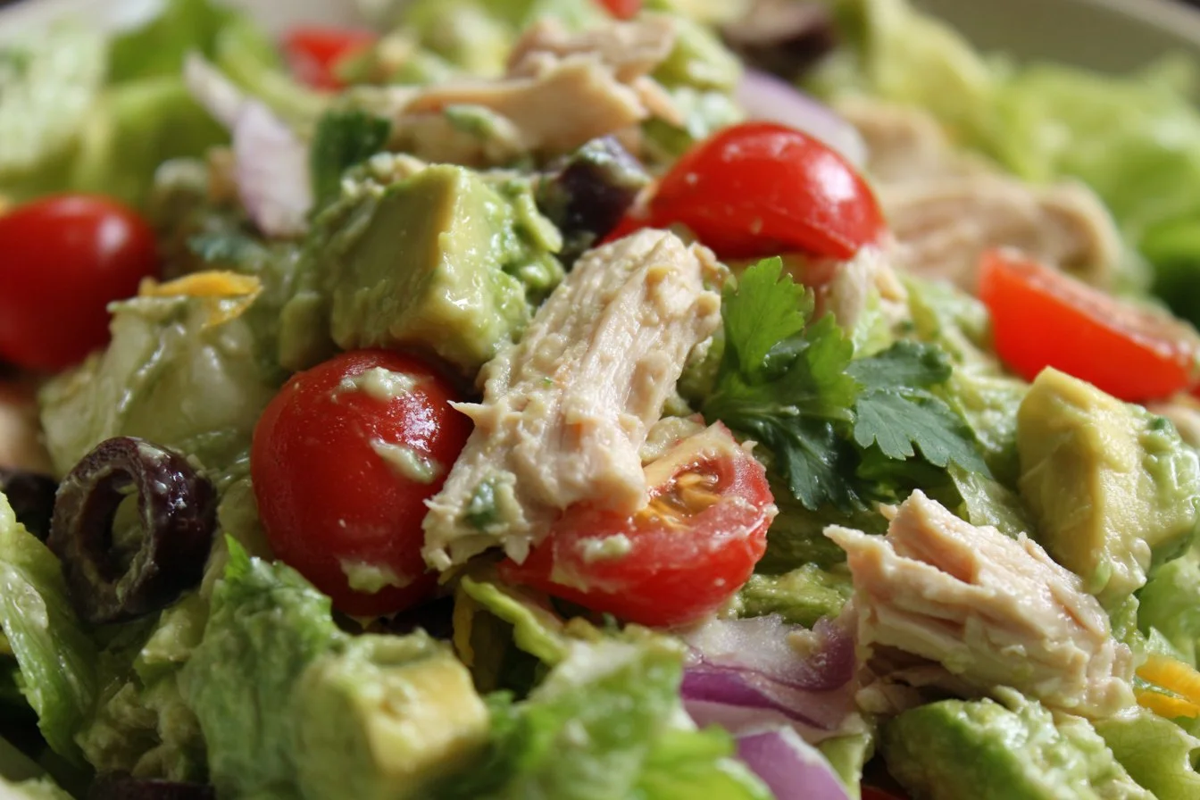 Colorful Southwest Chicken Salad featuring grilled chicken and fresh vegetables