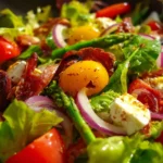 Colorful spring salad with fresh greens and seasonal vegetables