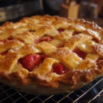 Delicious homemade strawberry rhubarb pie with flaky crust and fresh ingredients.
