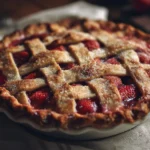 Delicious homemade Strawberry Rhubarb Pie with a flaky crust