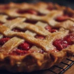 Homemade Strawberry Rhubarb Pie with fresh berries and crumbled crust