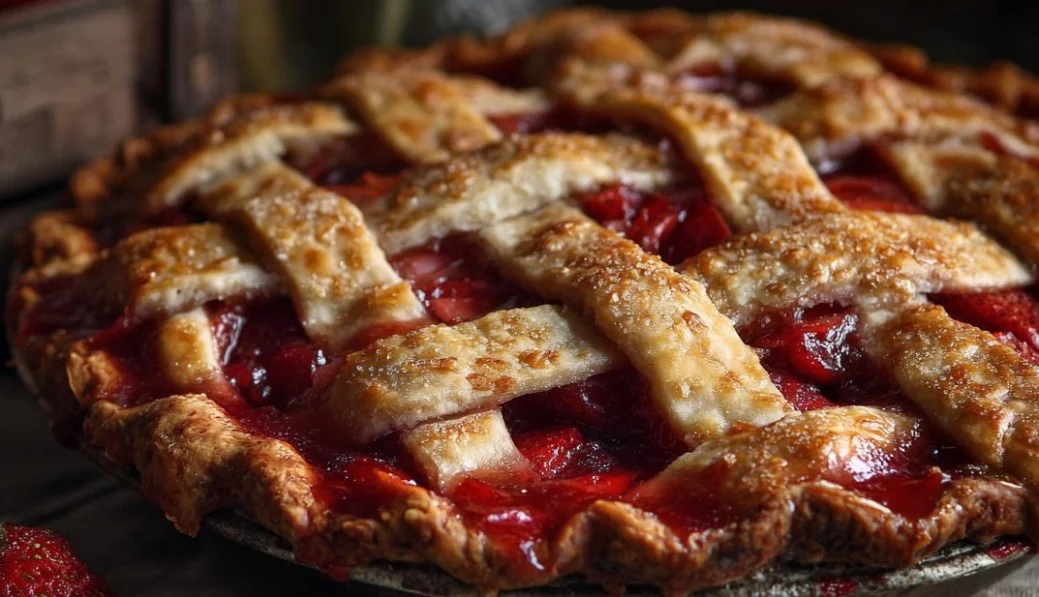 Homemade Strawberry Rhubarb Pie with fresh strawberries and rhubarb filling