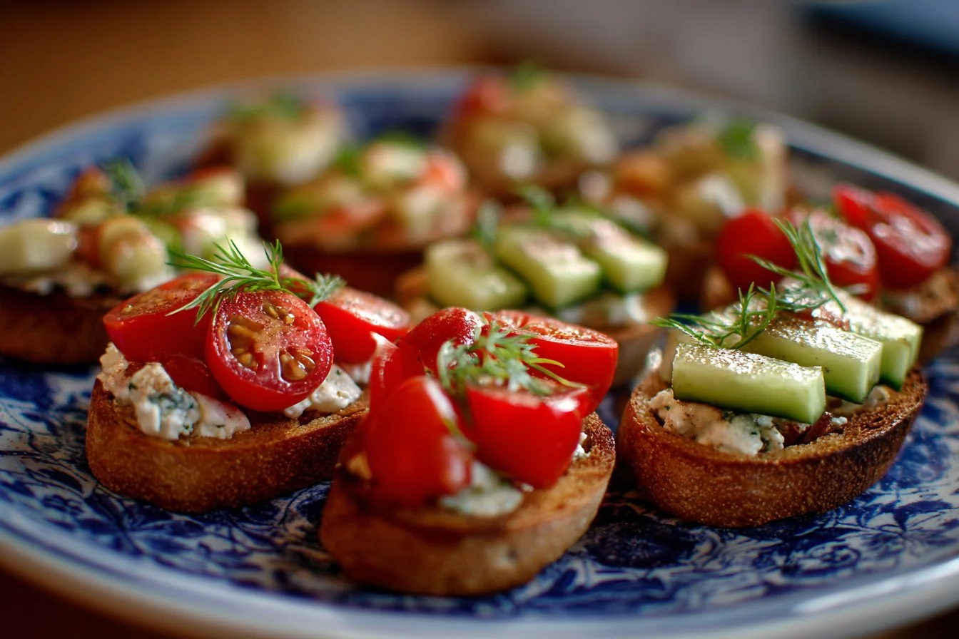 A colorful platter of summer appetizers featuring fresh fruits and bite-sized snacks.