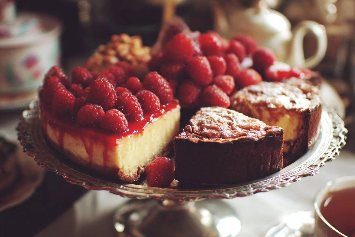 Delicious summer cakes adorned with fresh fruits and vibrant colors.