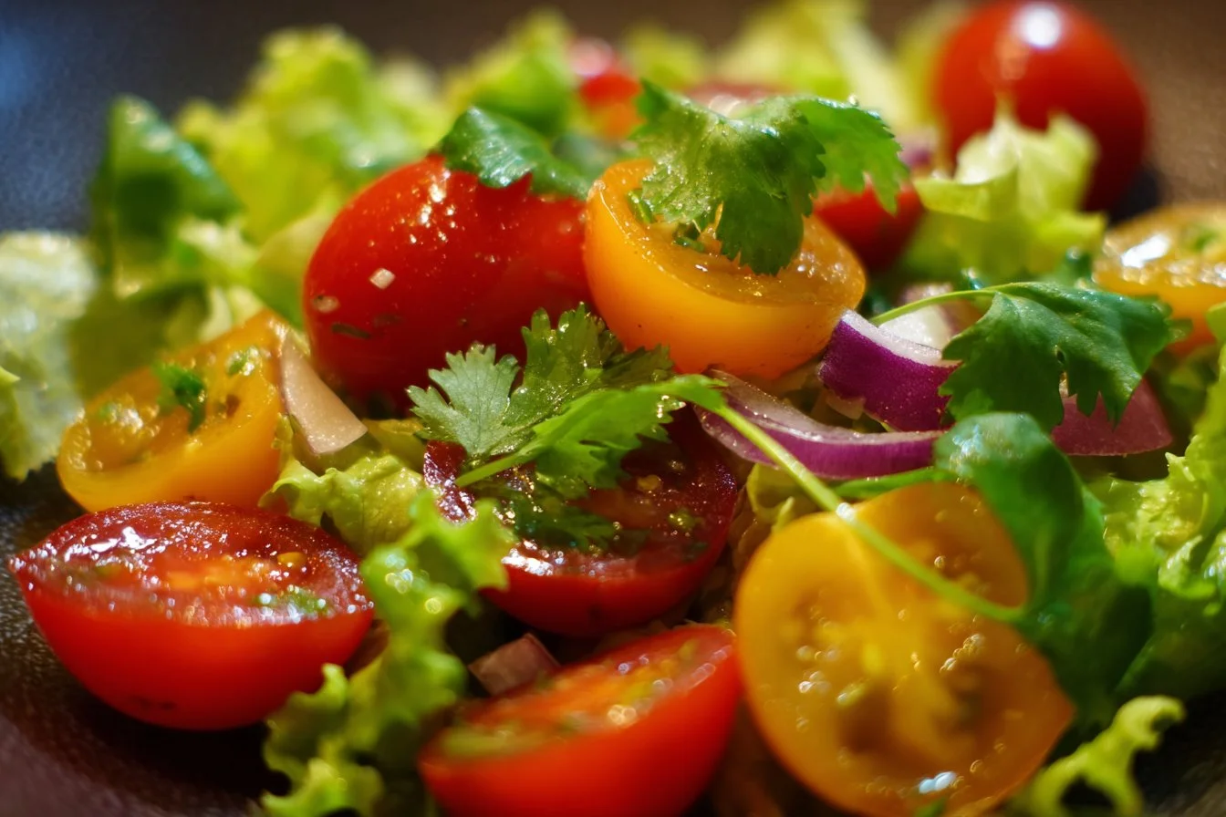 Vibrant summer salad with fresh vegetables and herbs