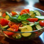 Fresh summer salad with seasonal vegetables and dressing
