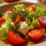 Colorful summer salad with fresh vegetables and dressing