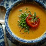 Delicious summer soup made with fresh vegetables and herbs