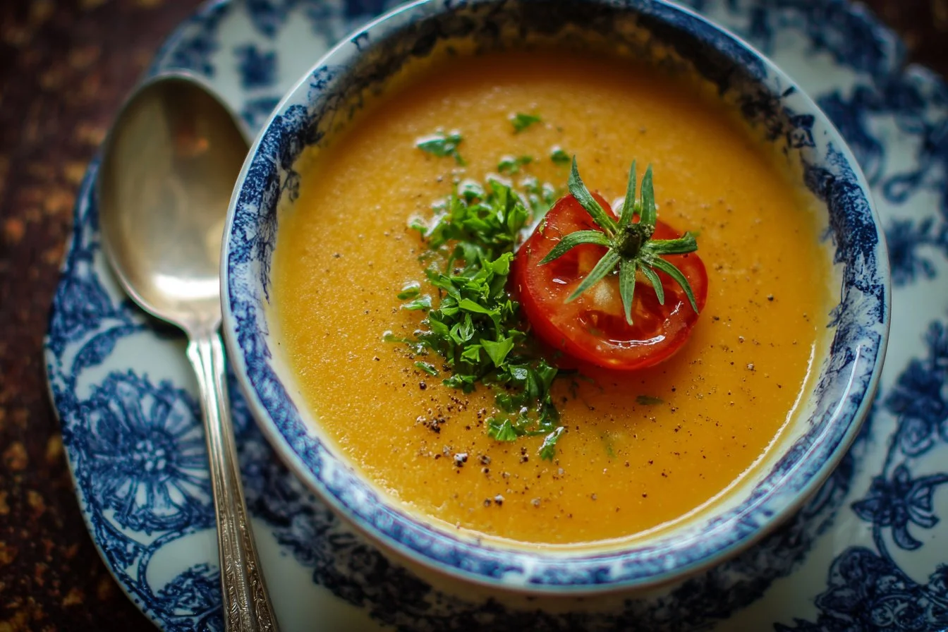Delicious summer soup made with fresh vegetables and herbs
