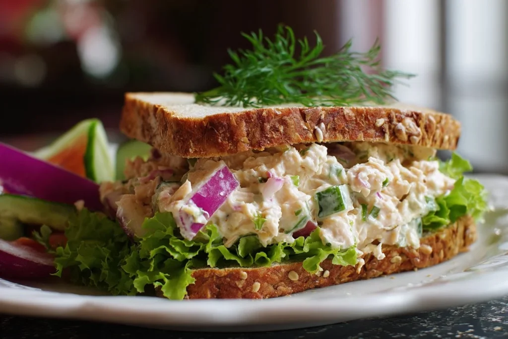 Delicious homemade tuna salad served in a bowl with vegetables