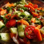 Colorful, fresh vegetable salad with mixed greens, tomatoes, and cucumbers