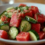 Watermelon cucumber salad with fresh mint and lime dressing