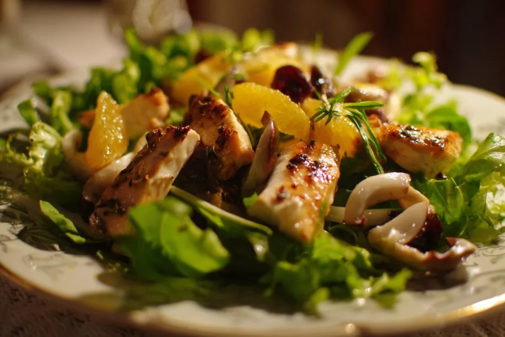 Colorful winter salad with seasonal greens and toppings for a healthy meal