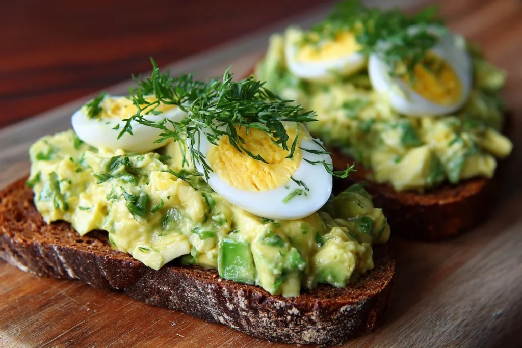 Delicious avocado egg salad with fresh ingredients