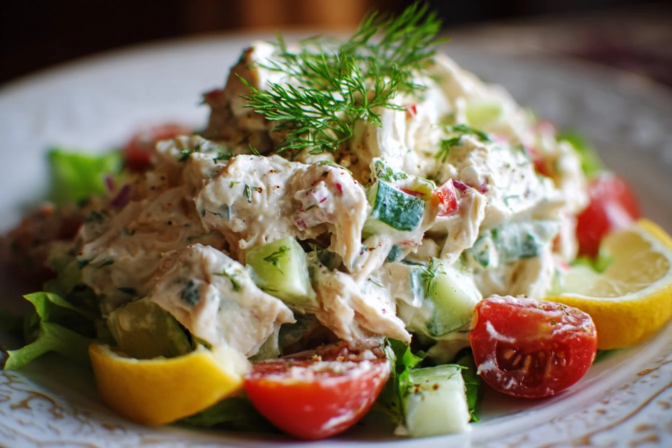Delicious and colorful best chicken salad displayed in a bowl