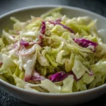 Delicious homemade cabbage salad with colorful vegetables in a bowl