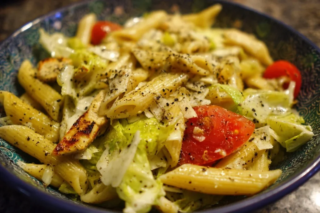 Delicious Caesar Pasta Salad with fresh ingredients and creamy dressing