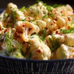 Fresh cauliflower salad with colorful vegetables and dressing