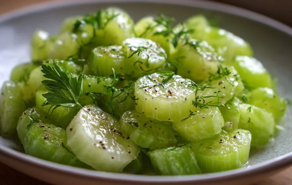 Delicious celery salad with fresh vegetables and a light dressing