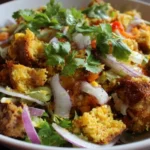 Colorful Cornbread Salad with fresh vegetables and dressing
