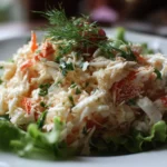 Fresh crab salad garnished with herbs and served in a bowl