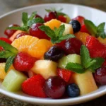 Bowl of easy fruit salad with a variety of colorful fruits