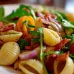 Delicious easy pasta salad with fresh vegetables and dressing