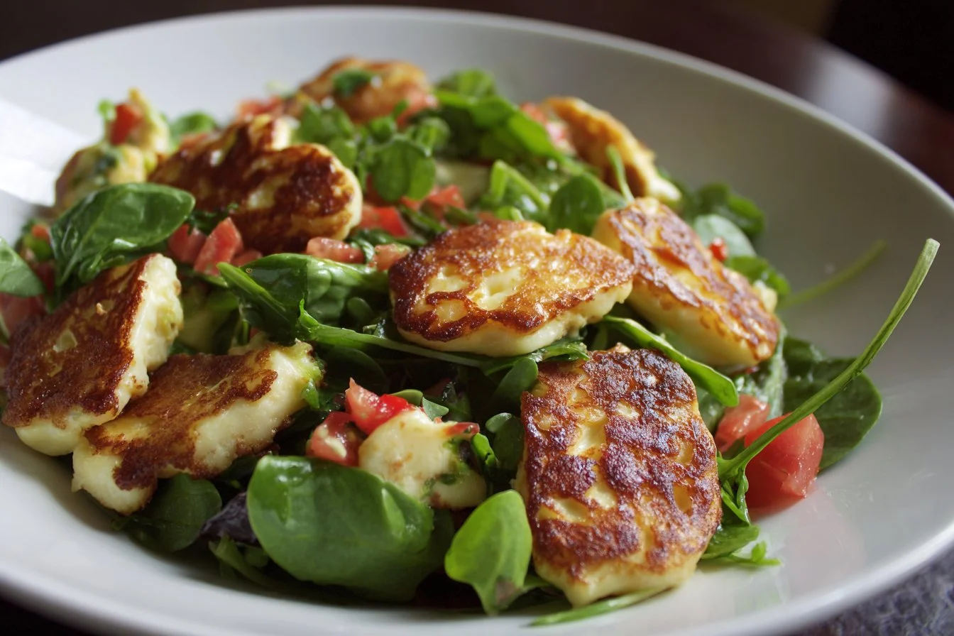 Delicious and fresh Halloumi Salad with vibrant vegetables and dressing
