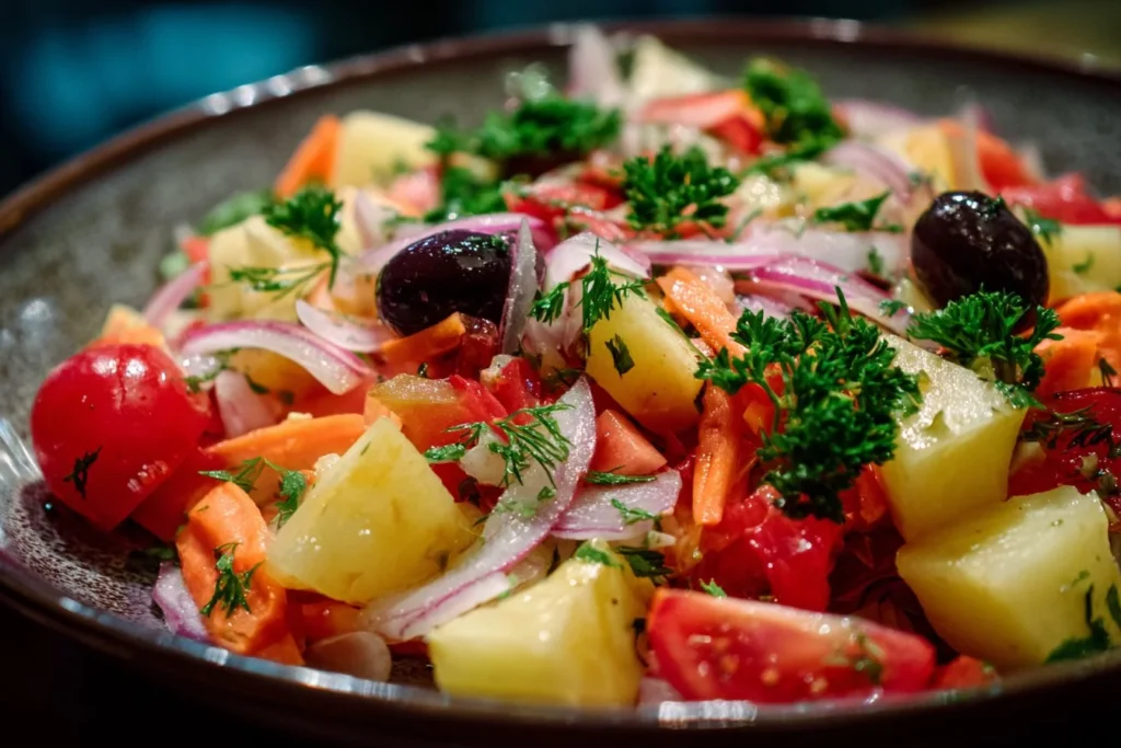 Vibrant Harvest Salad with seasonal vegetables and fruits in a bowl