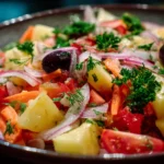 Vibrant Harvest Salad with seasonal vegetables and fruits in a bowl