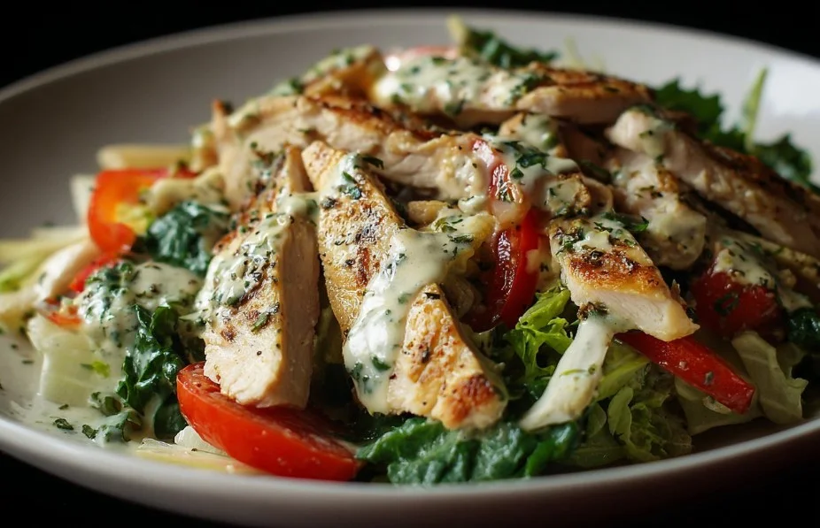 High Protein Chicken Salad with fresh ingredients and vibrant colors.