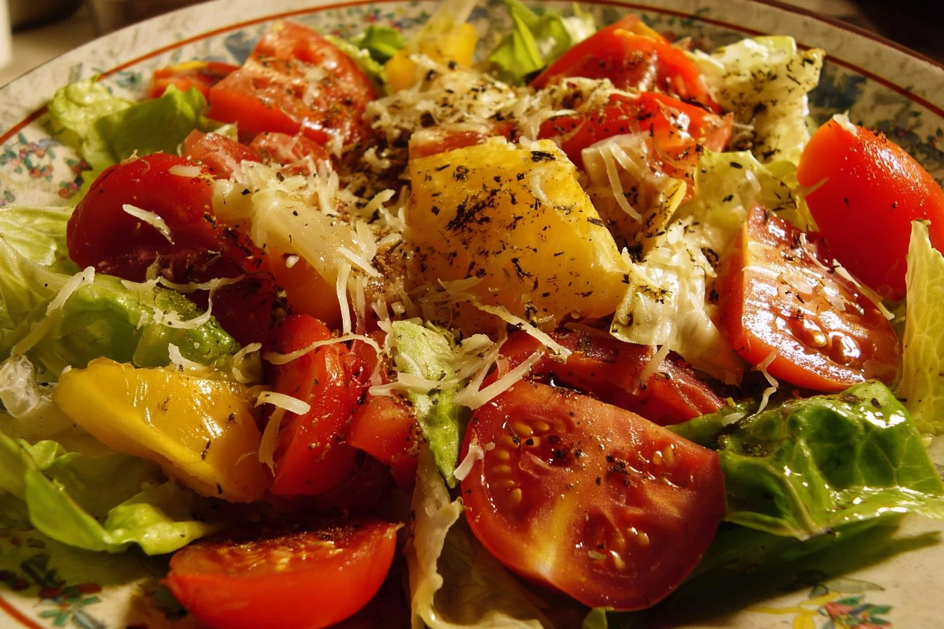 A vibrant Italian Chopped Salad with fresh vegetables and dressing