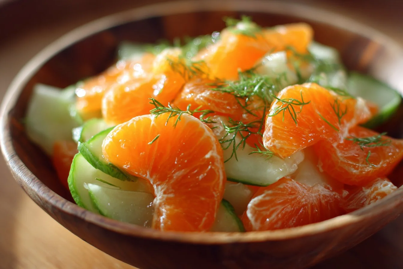 Fresh and colorful Mandarin Orange Salad with greens and dressing