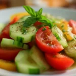 Beautifully decorated salad with fresh ingredients and artistic garnish