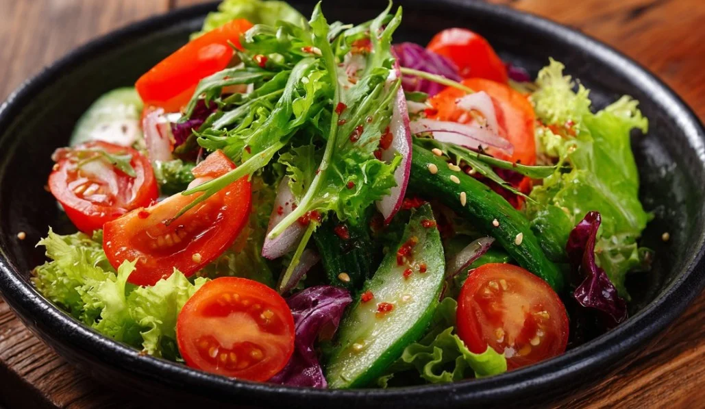 Colorful and fresh side salad with mixed greens and vegetables