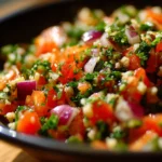 Freshly prepared Tabouli Salad with parsley, tomatoes, and bulgur wheat