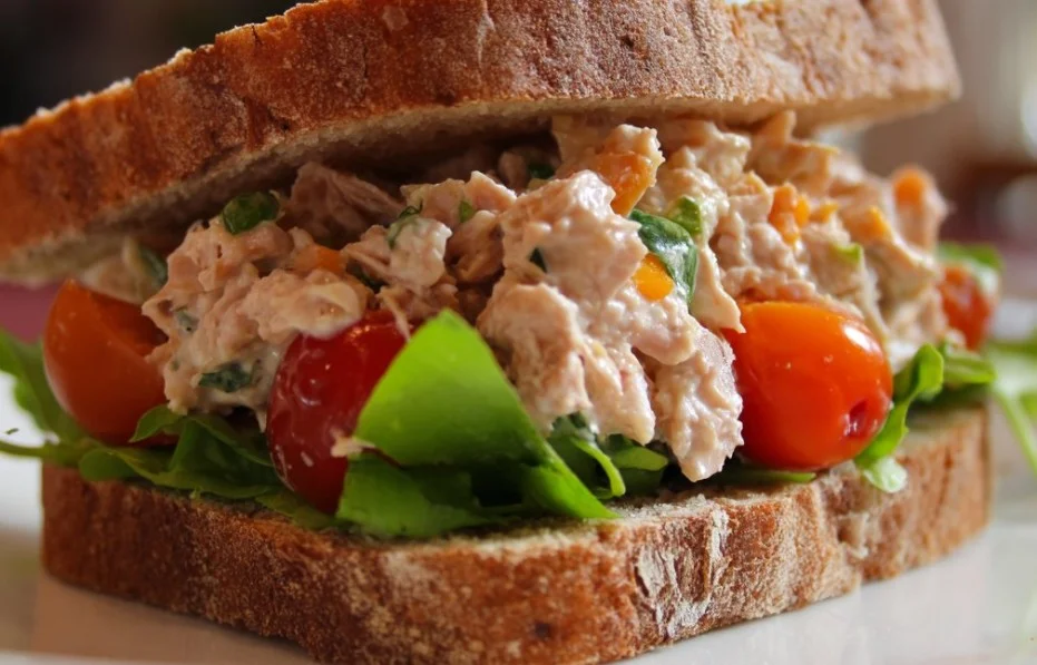 Delicious tuna salad sandwich with fresh ingredients on a plate