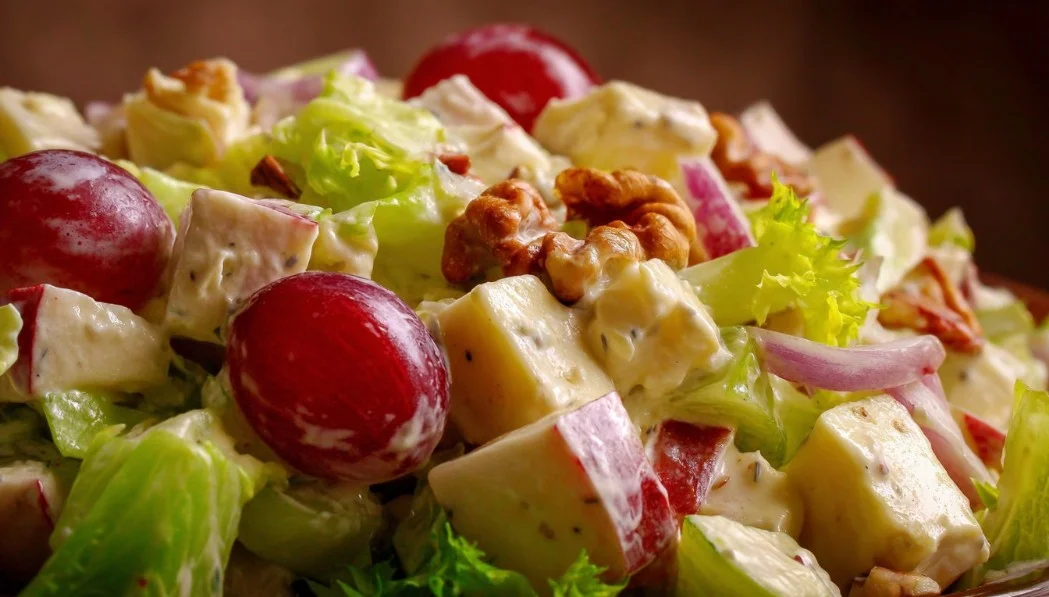 Delicious homemade Waldorf Salad with apples, walnuts, and celery