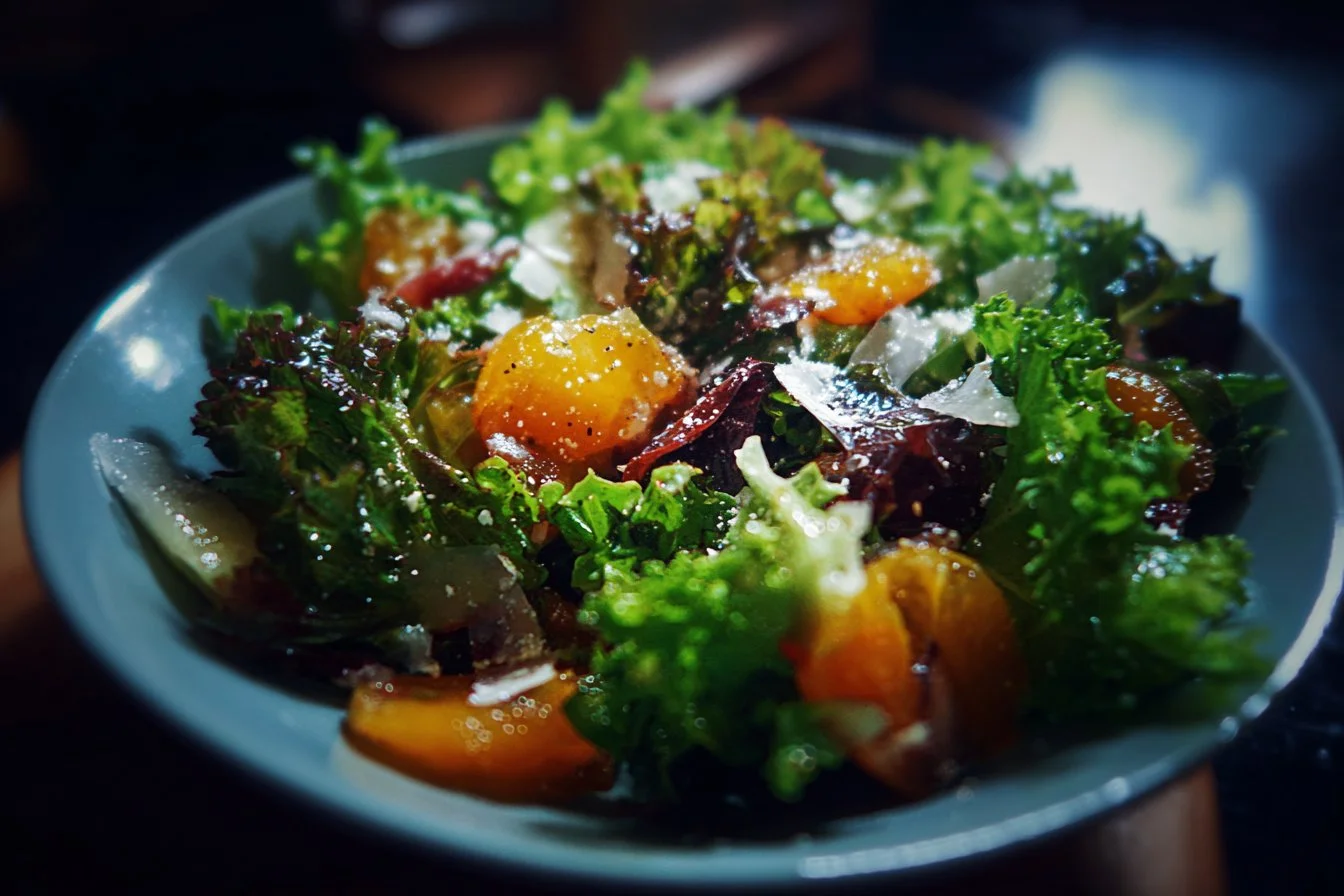 Colorful autumn salad with seasonal vegetables and fruits