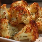Crispy Parmesan Roasted Cauliflower served on a plate with garnish
