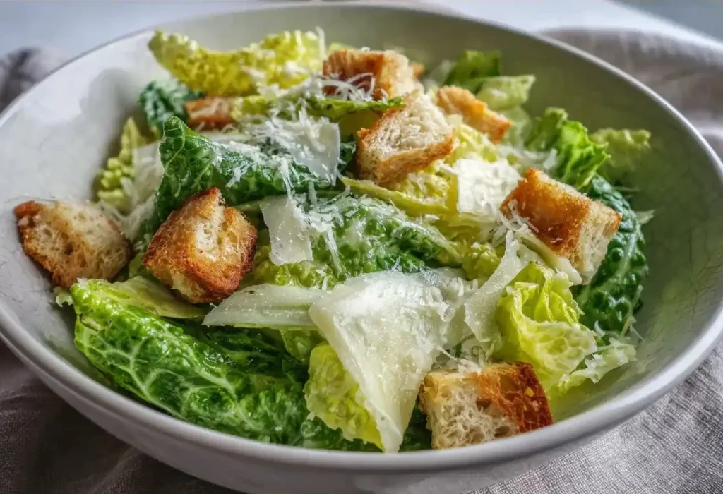Fresh Caesar Salad with romaine lettuce, croutons, and Caesar dressing